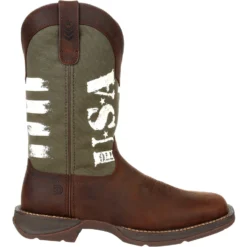 Durango Men's Rebel Army Green USA Print 12" Square Toe Western Boot -Wolverine Sales Shop DDB0313 profile