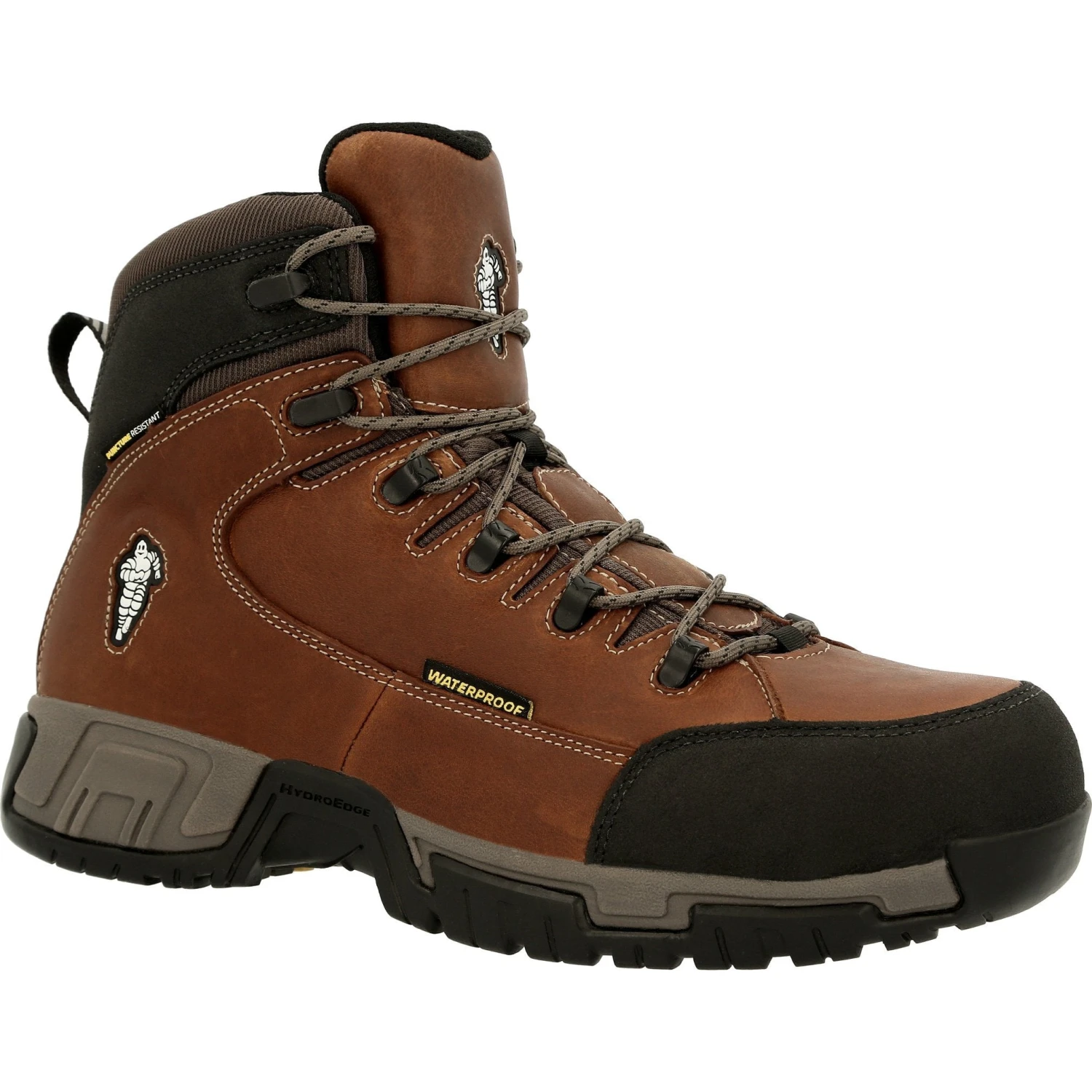 Michelin Men's HydroEdge 6" Alloy Toe WP PR Work Boot - Brown- MIC0006 1 Michelin Men's HydroEdge 6" Alloy Toe WP PR Work Boot - Brown- MIC0006