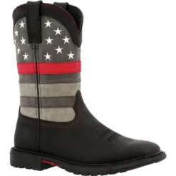 Wolverine Sales Shop 58 Rocky Women's Red Line 10" Square Toe Western Work Boot Black- RKD0089